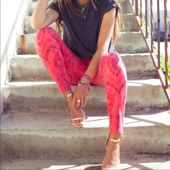 Joe’s IKAT Denim Red High Water Geranium Skinny Ankle Stretchy Size 25 Jeans - Picture 1 of 9